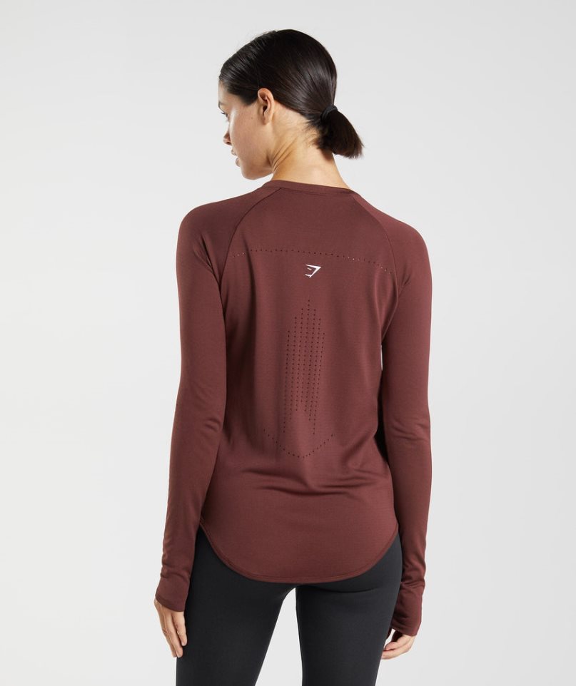 Women's Gymshark Sweat Seamless Long Sleeve Top T-Shirts Burgundy | CA 5DN061